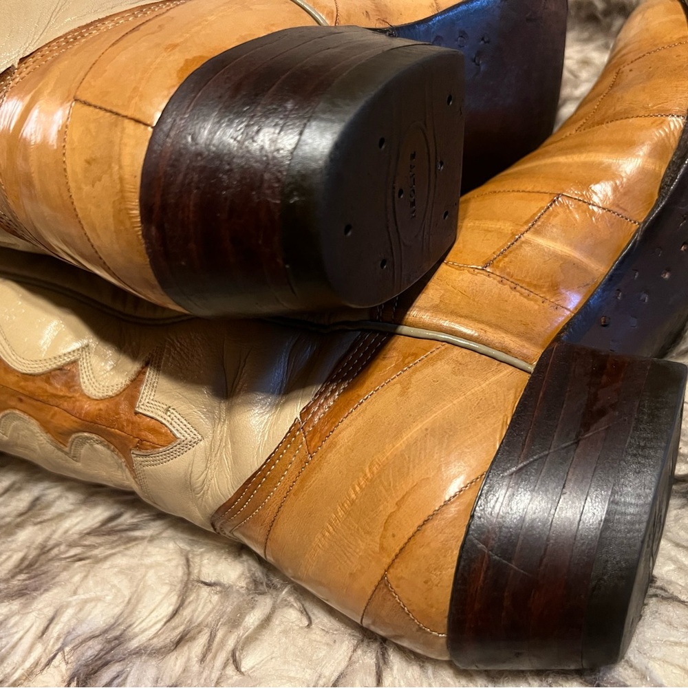 Nocona Tan and Cream Men's EEL & Leather western cowboy Boots 8.5 D - Picture 9 of 15